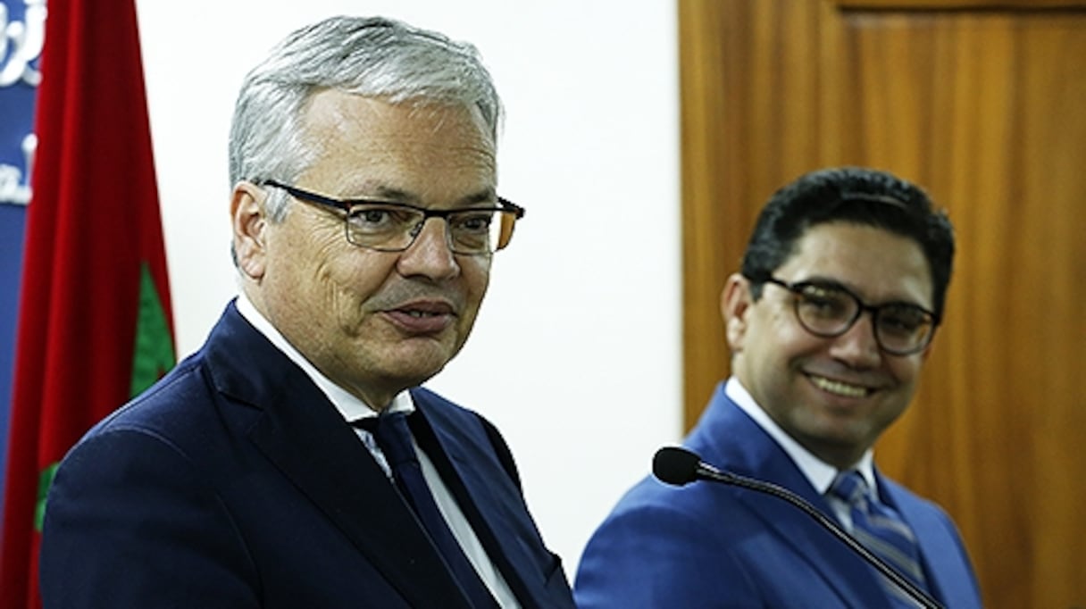 Nasser Bourita, ministre des Affaires étrangères et de la coopération internationale avec son homologue belge, Didier Reydners.
