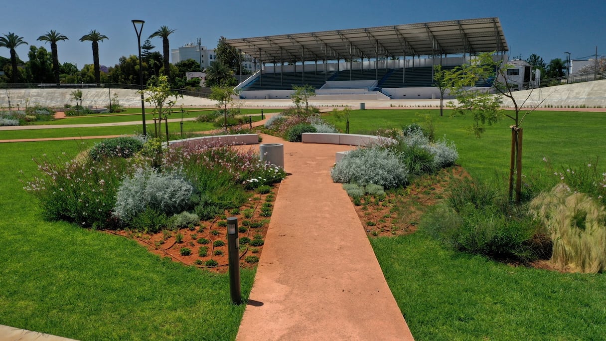 L'espace vert au centre de la piste du vélodrome.
