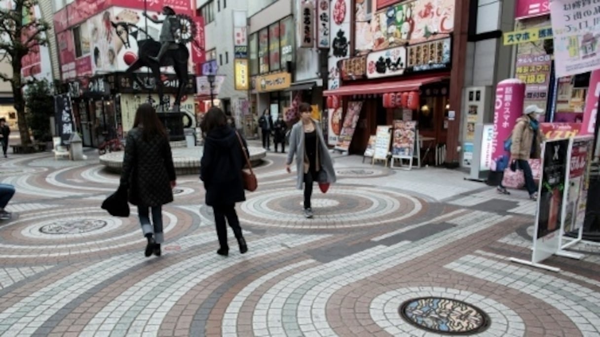 Plaques d'égout peintes dans une rue de Hachioji. 
