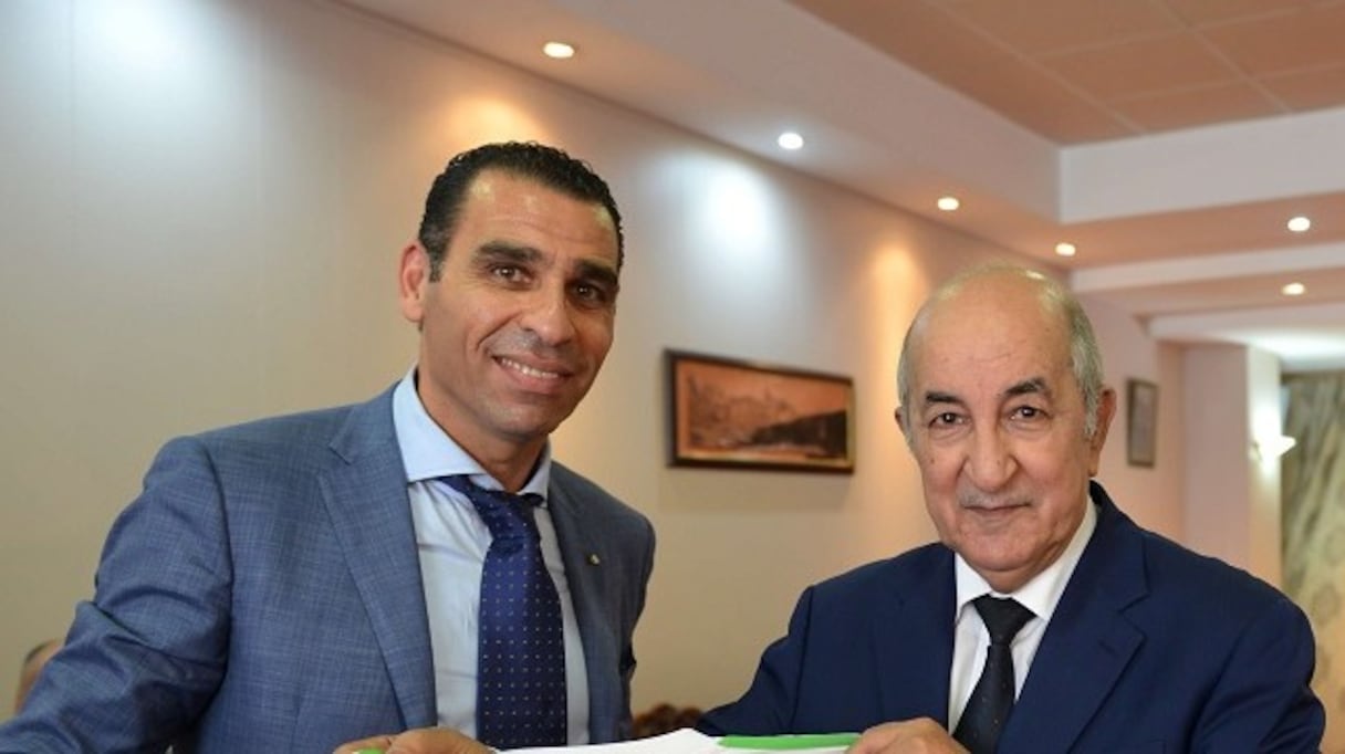 Le président algérien, Abdelmadjid Tebboune et le président de la FAF, Kheïreddine Zetchi.
