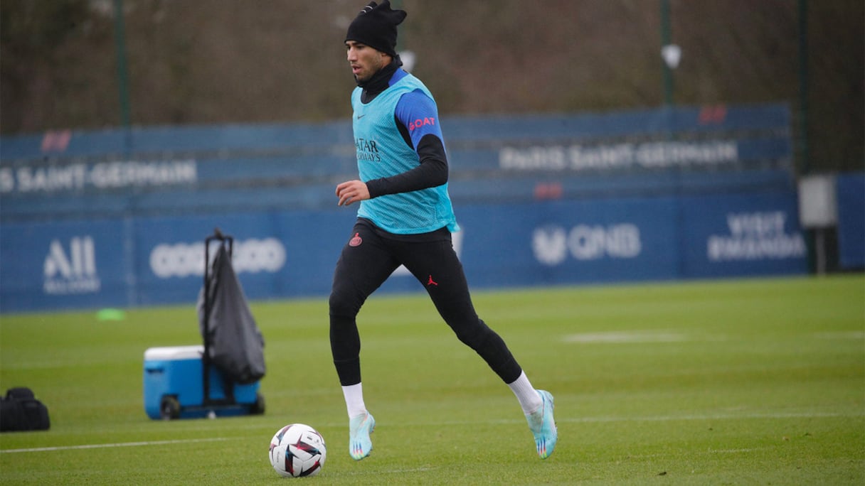 Achraf Hakimi à l'entrainement du Paris Saint-Germain, vendredi 30 décembre 2022.
