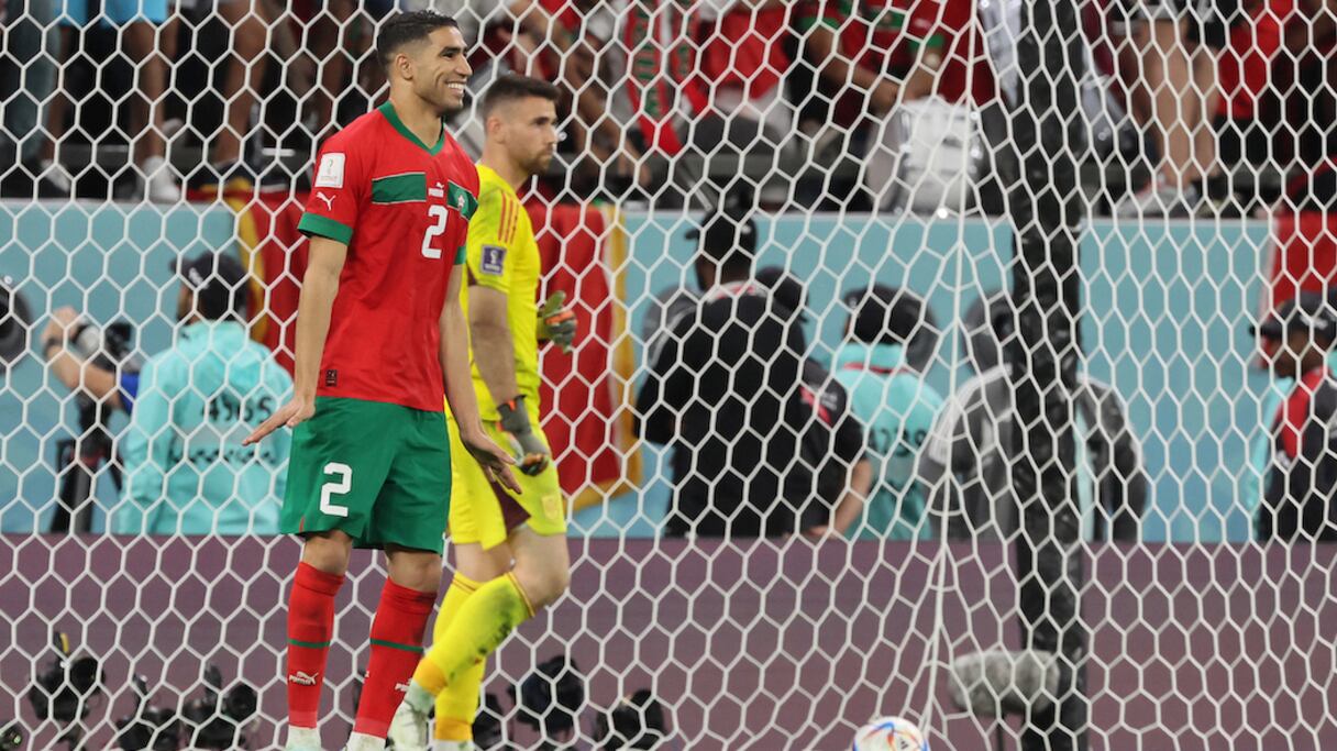 Achraf Hakimi après son tir au but victorieux contre l'Espagne en Coupe du Monde
