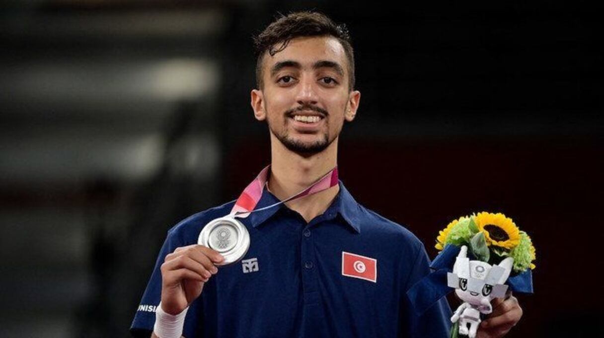Le taekwondoïste tunisien Mohamed Khalil Jendoubi, médaillé d'argent aux JO 2020.
