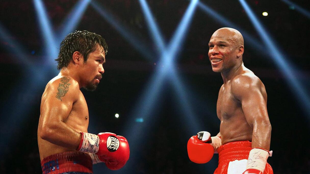 Manny Pacquiao à gauche défiera Floyd Mayweather Jr.à droite le 2 mai à Las Vegas.