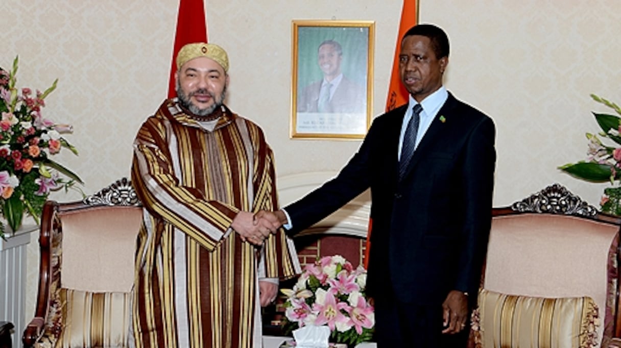 Le roi Mohammed VI et le président zambien Edgar Chagwa Lungu.
