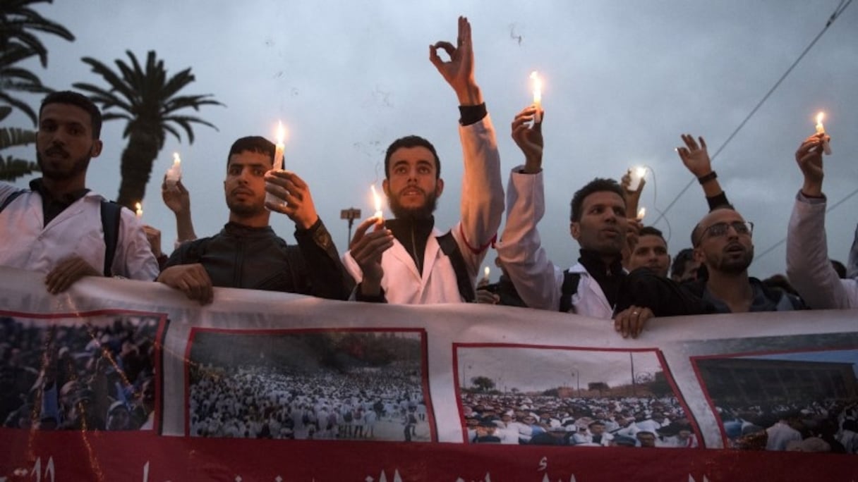 Lors de la marche des enseignants contractuels, le samedi 23 mars 2019 à Rabat.
