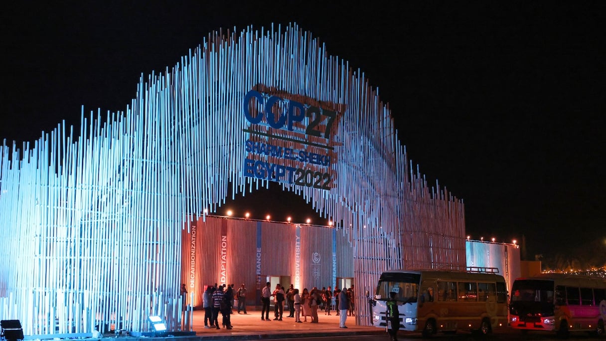 Entrée principale du Centre international des conventions de Charm El-Cheikh, le 5 novembre 2022, à la veille de la Conférence des Nations Unies sur les changements climatiques de 2022, ou COP27.
