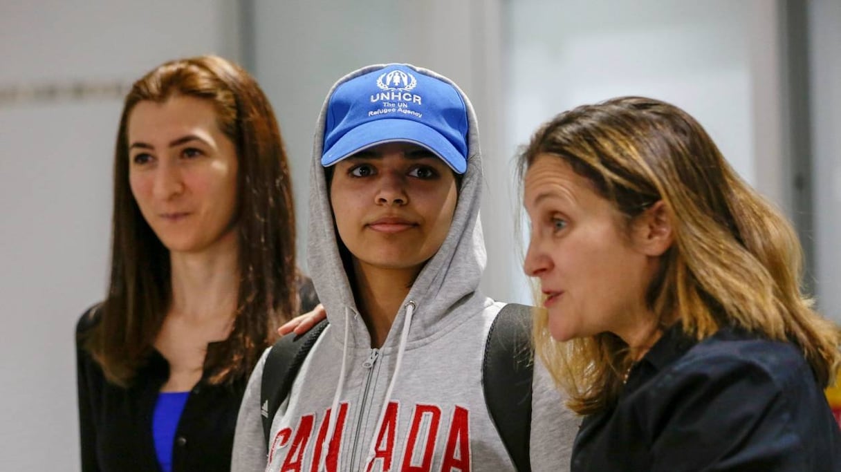 Rahaf Mohammed al-Qunun à son arrivée à Toronto, samedi 12 janvier 2019. 
