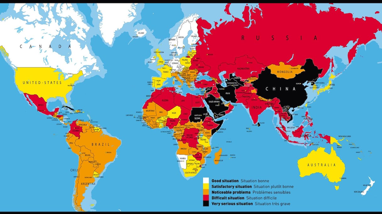 Etat de la liberté de la presse dans le monde en 2013, selon Reporters sans frontières.
