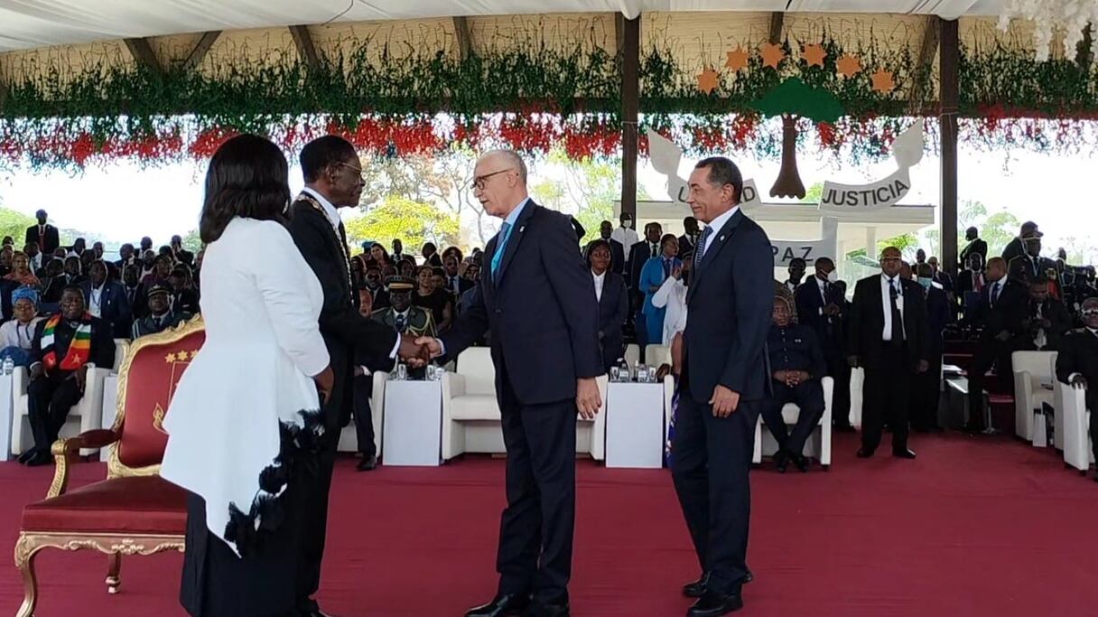 Le président de la Chambre des représentants, Rachid Talbi Alami, jeudi 8 décembre 2022, lors de la cérémonie officielle d'investiture du président de la Guinée équatoriale, Obiang Nguema Mbasogo. 
