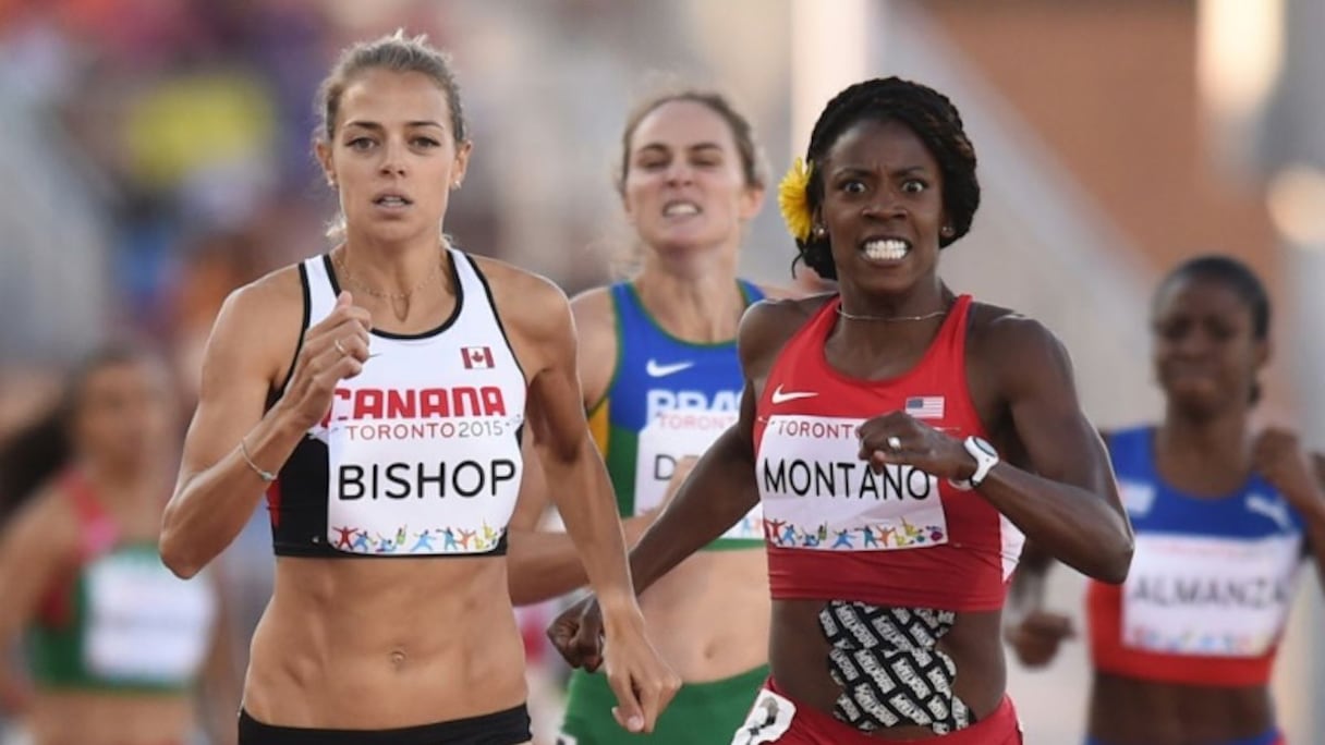 L'Américaine Alysia Montano (d) en finale du 800 m des Jeux Panaméricains, le 22 juillet 2015 à Toronto.
