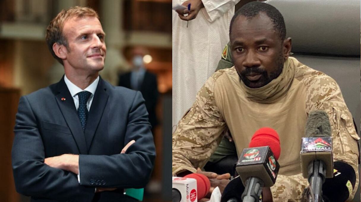 Le président français Emmanuel Macron et le président malien Assimi Goïta. 
