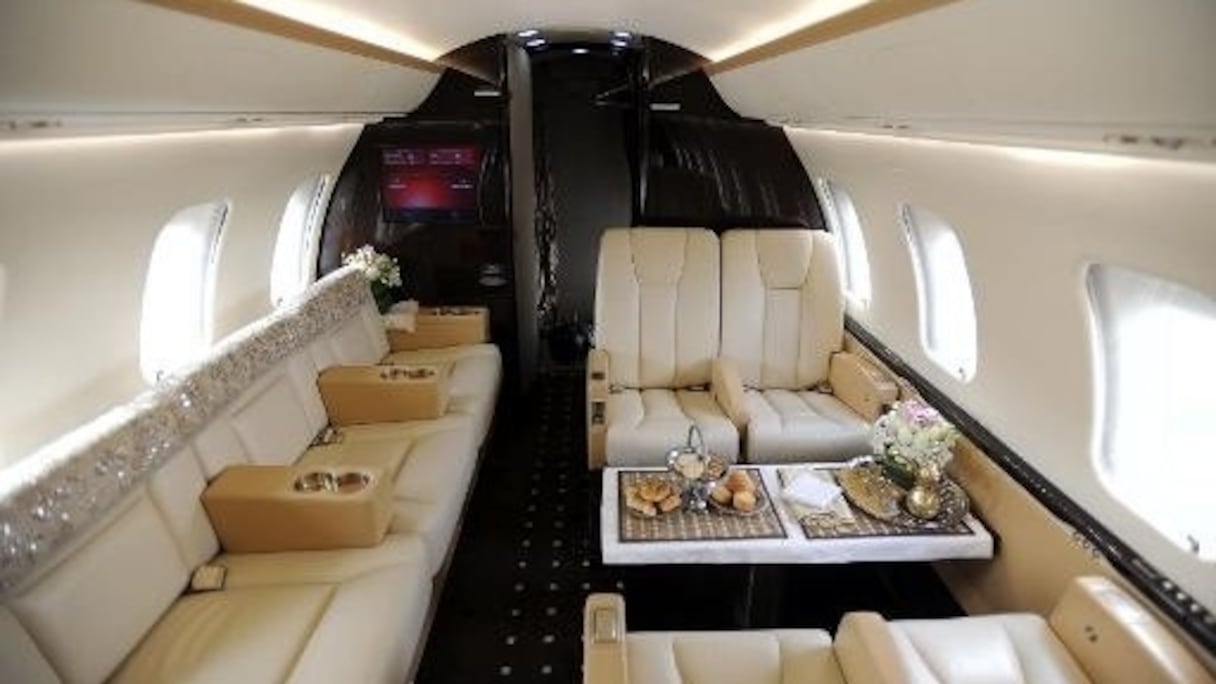 Intérieur d'un jet privé fabriqué dans les ateliers de Dubaï par le constructeur aéronautique canadien Bombardier. 
