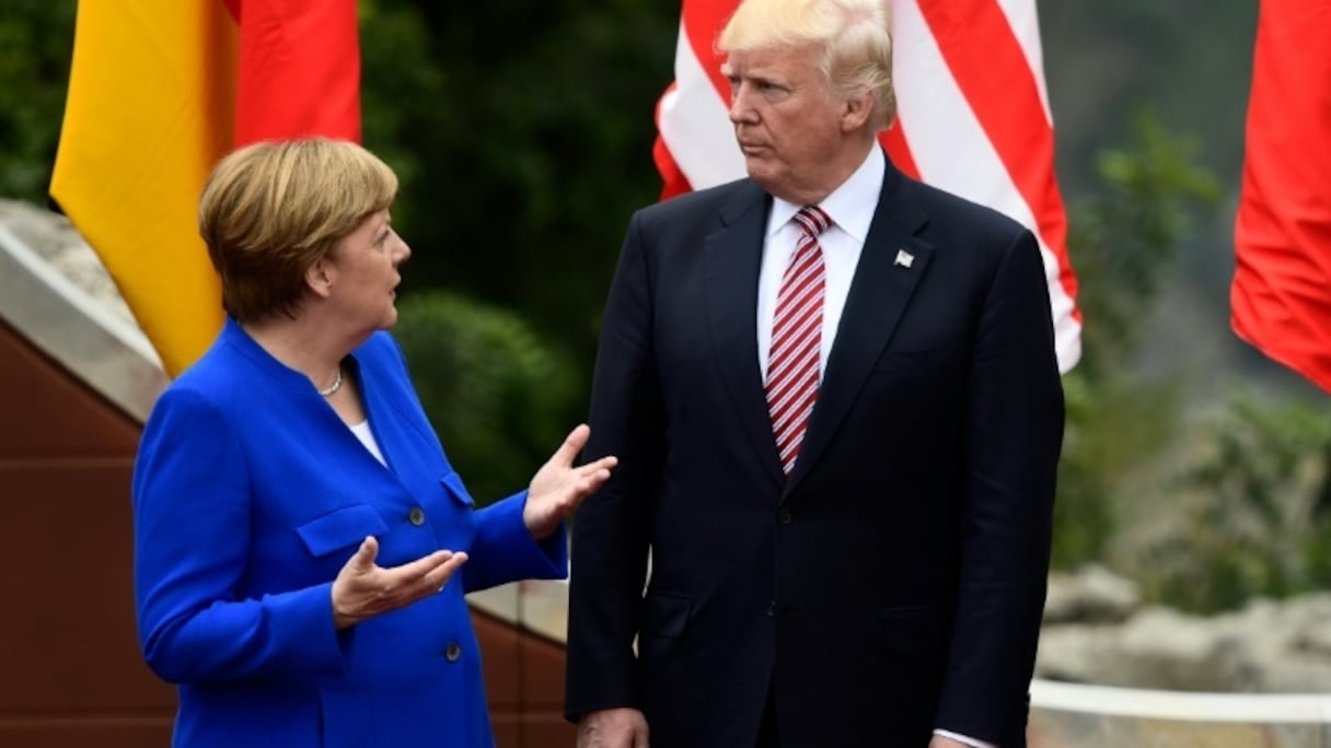 La chancelière allemande Angela Merkel et le président américain Donald Trump, à Taormina en Sicile le 26 mai 2017.
