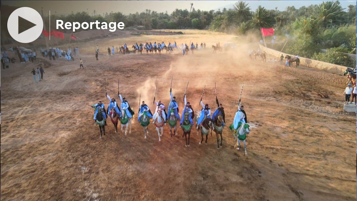 Tbourida, au Moussem Sidi Mohammed Ben Omar Al Asriri, le 18 juin 2022, dans la commune rurale d'Asrir (province de Guelmim).
