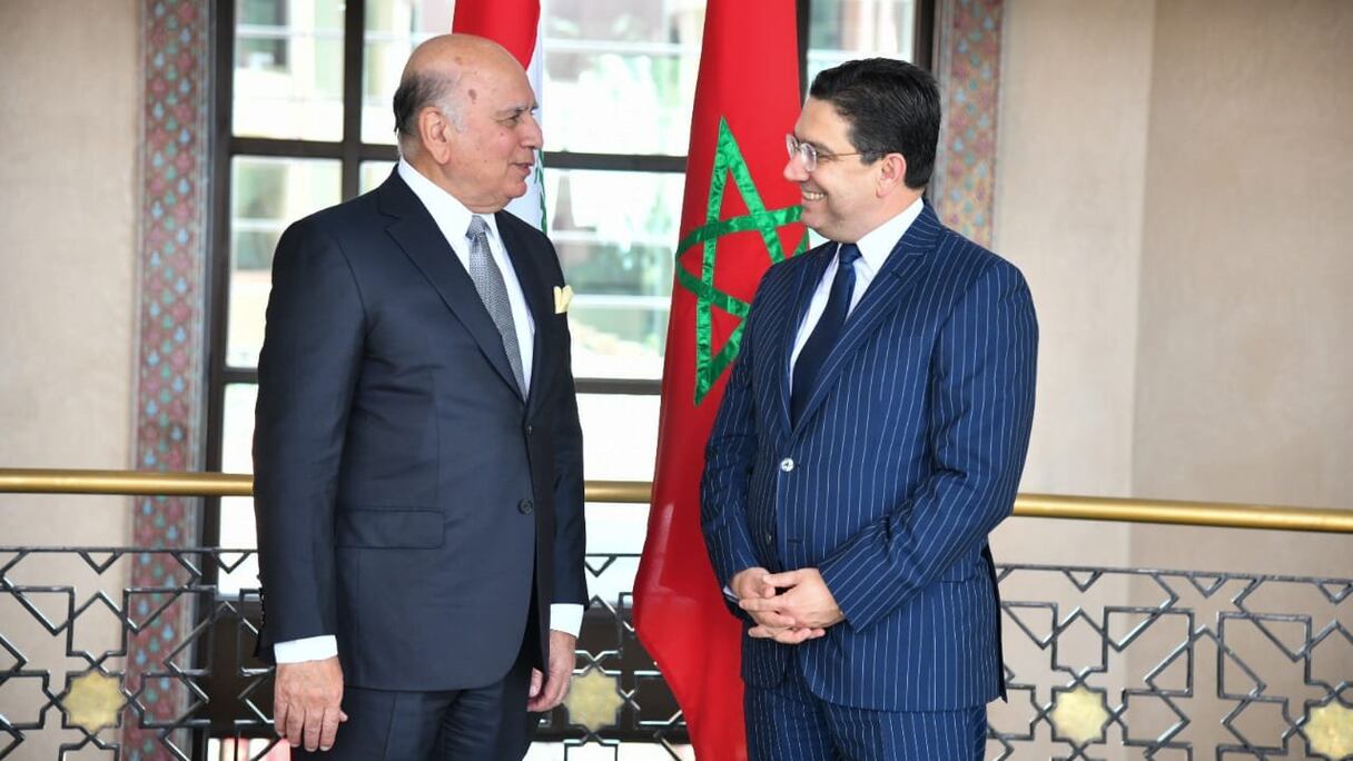 Nasser Bourita, ministre des Affaires étrangères, reçoit, vendredi 13 mai 2022 à Rabat, son homologue Irakien, Fouad Hussein.
