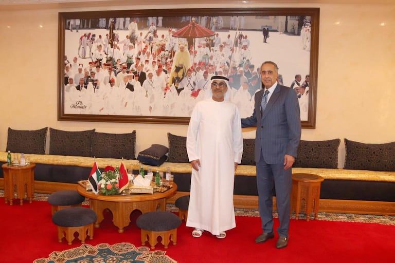 Le Directeur général du pôle DGSN-DGST et le chef du Service national des renseignements de l’Etat des Emirats Arabes Unis frère, Ali Obaid Al-Dhaheri, mardi 1er juillet 2025 à Rabat.