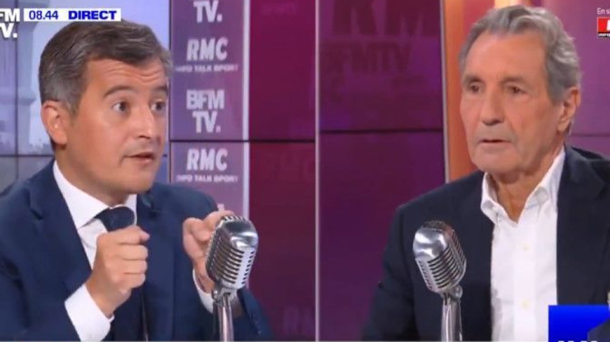 Gérald Darmanin invité de Jean-Jacques Bourdin sur le plateau de BFM TV, le 29 septembre 2021.
