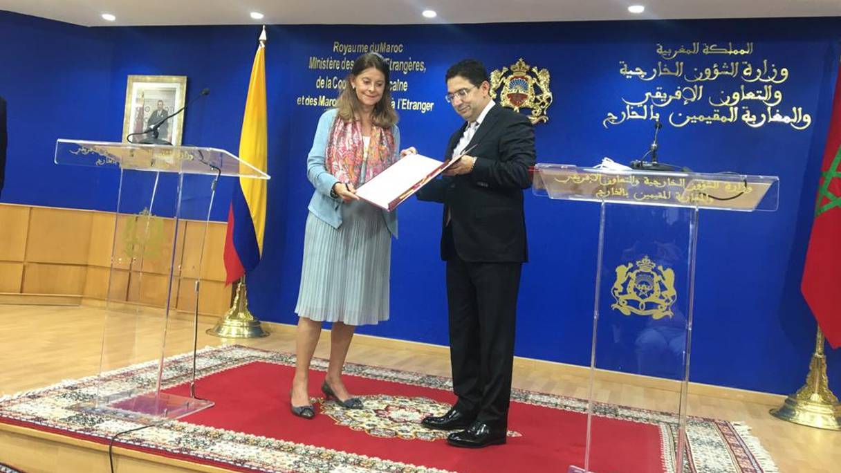 Le ministre des Affaires étrangères, Nasser Bourita, et la vice-présidente, ministre colombienne des Affaires étrangères, Marta Lucia Ramirez.
