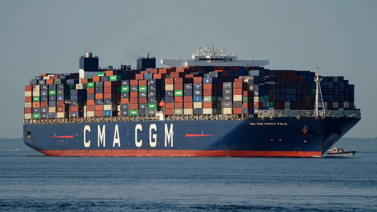 Cargo affrété par la compagnie maritime française CMA CGM.

