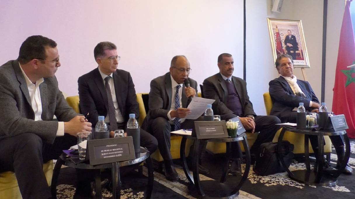 Lors d’une conférence de presse de la Fédération nationale du bâtiment et des travaux publics (FNBTP), jeudi 5 janvier 2023, à Rabat. 
