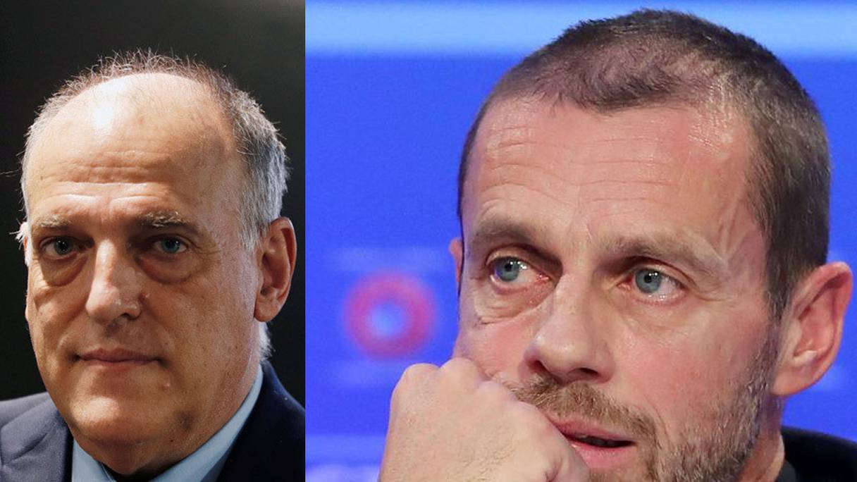 Le patron de Liga espagnole, J. Tebas (à gauche) et celui de l'UEFA, A. Ceferin.
