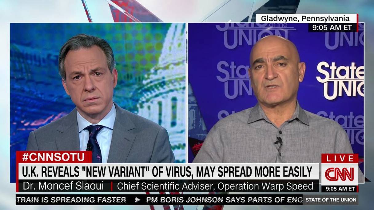 Le Dr Moncef Slaoui (à droite) au cours d'une interview accordée à CNN, dimanche 20 décembre 2020. 
