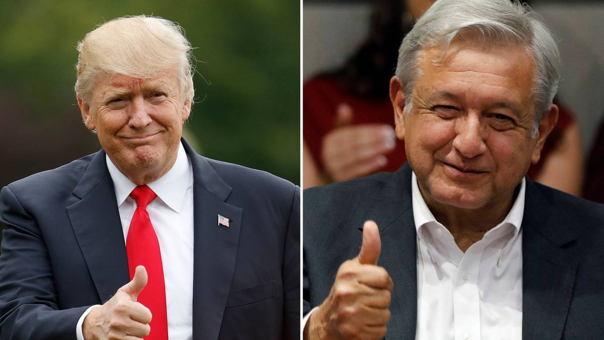 Le président américain, Donald Trump, et son homologue mexicain, Andres Manuel Lopez Obrador, dit "AMLO" (photomontage). 
